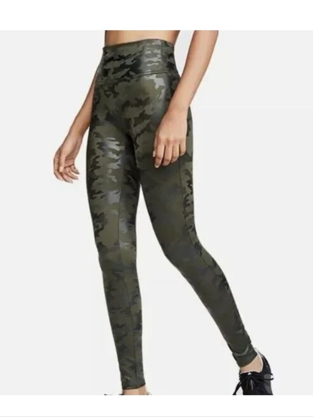 Spanx Faux Leather Leggings Matte Black Camo Size Small